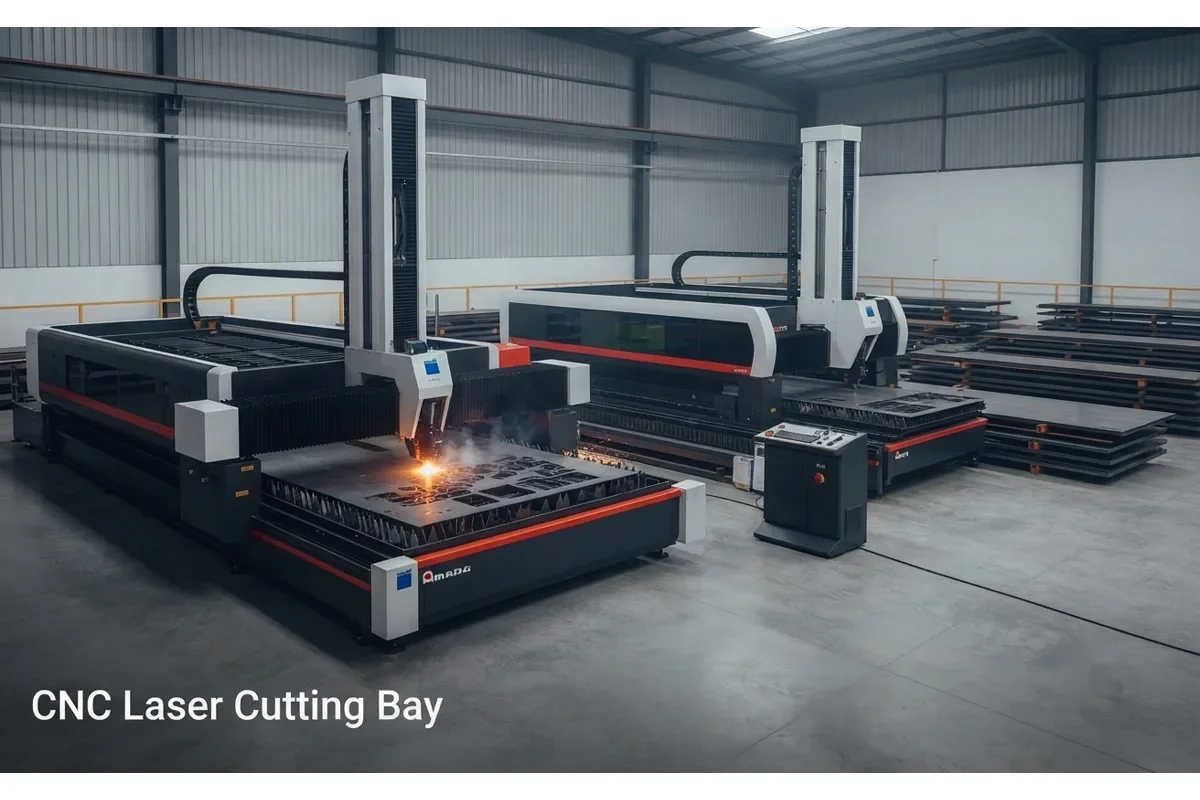CNC laser cutting equipment in the Unified Steel Industries facility