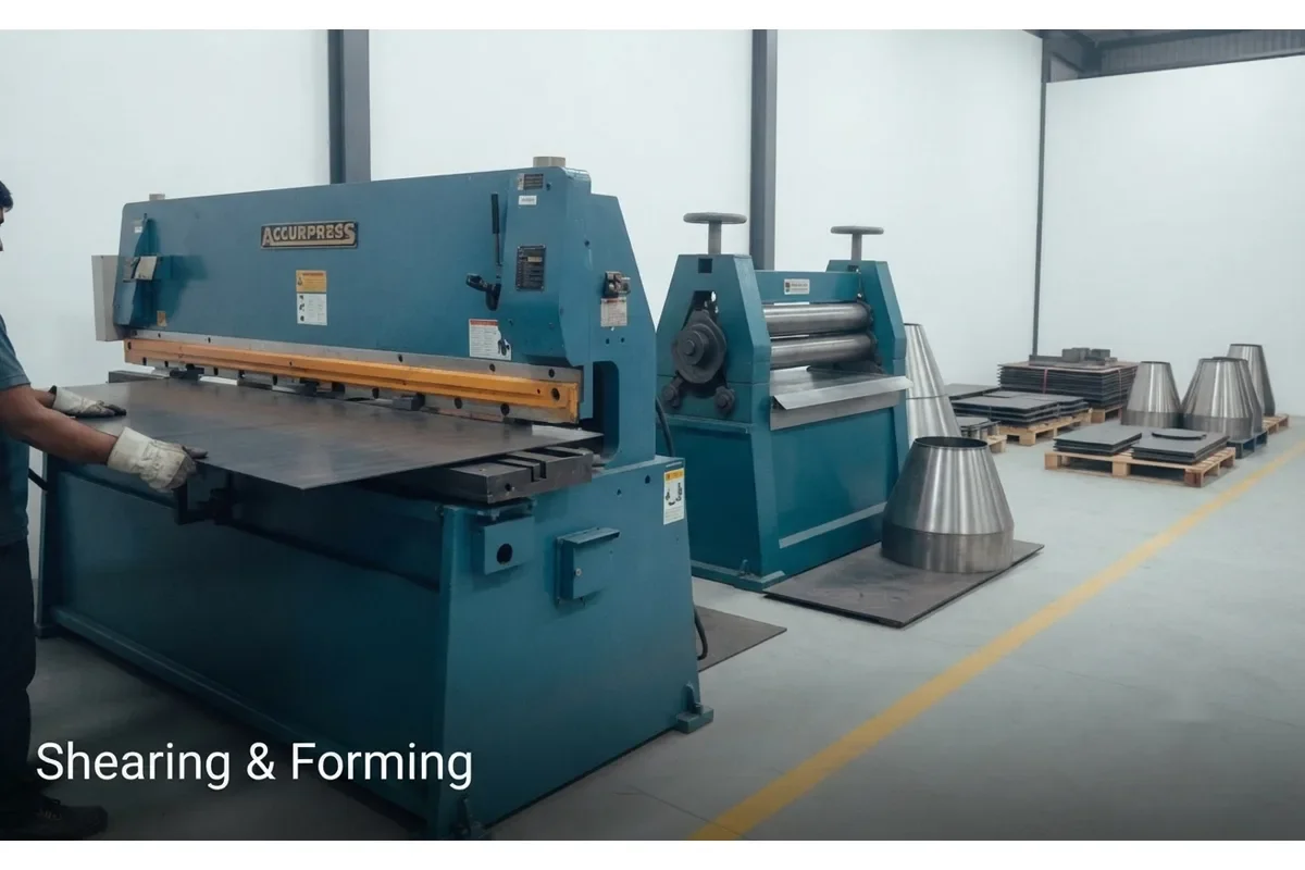 Shearing and forming equipment in the Unified Steel Industries facility