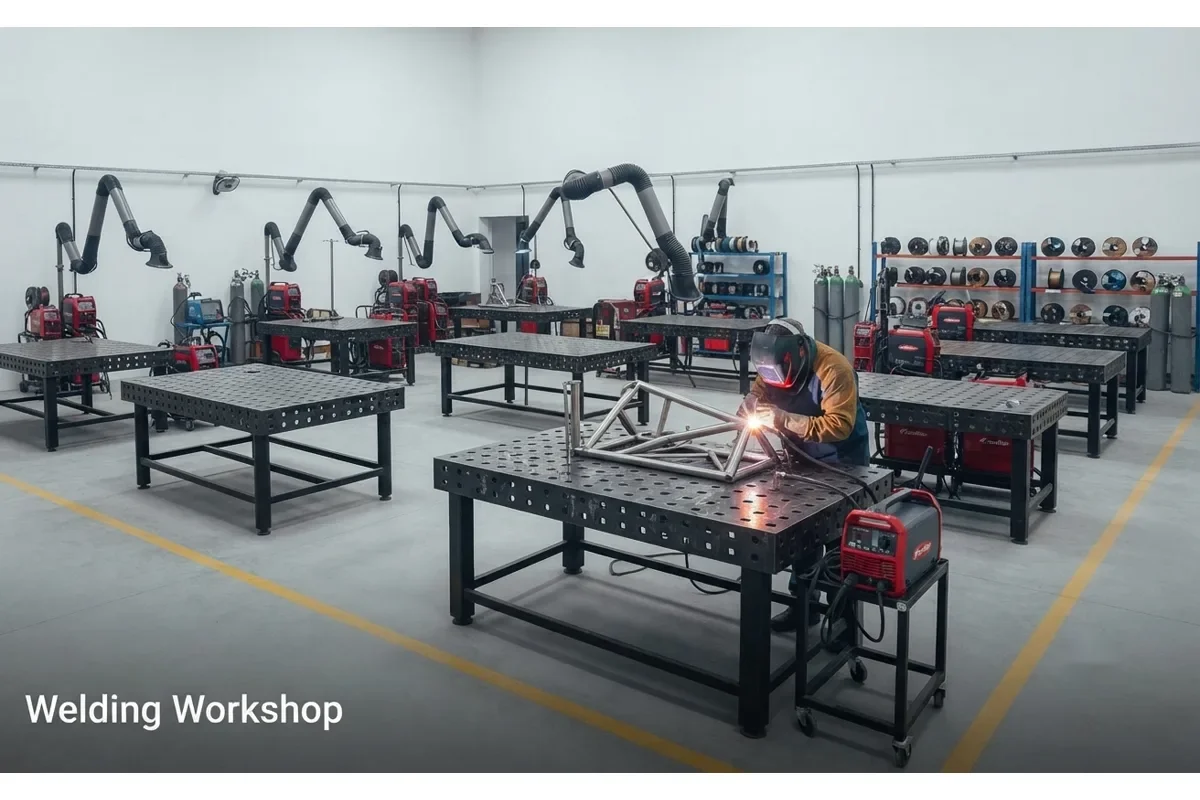 Welding workshop inside the Unified Steel Industries facility